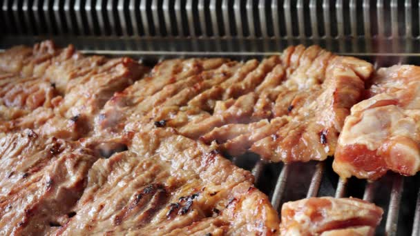 Grill Pork Ribs Marinated Soy Sauce Bulgogi Most Popular Pork — Stock Video