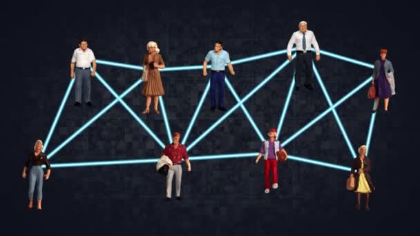 Multiple Miniature People Connected Lines Concept Harmony Various People — 비디오