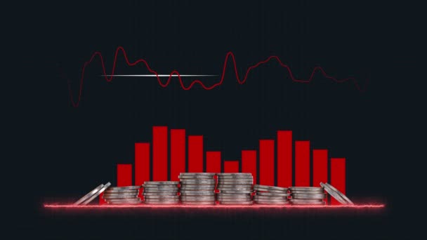 Bar Graph Curve Graph Coins Graph Fluctuating Interest Rates Returns — Vídeo de Stock