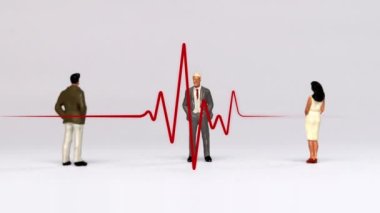 Miniature people standing and curve graph. A business concept with miniature people.