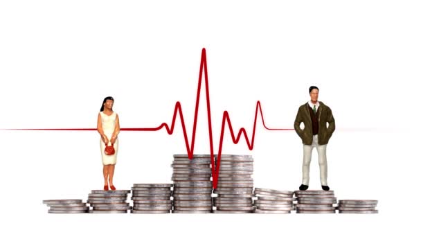 Miniature People Standing Pile Coins Curve Graph Business Concept Miniature — Stock Video