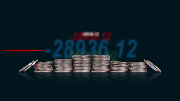 Pile Coins Graphics Heartbeat Graph Concepts Finance Crisis — Vídeos de Stock