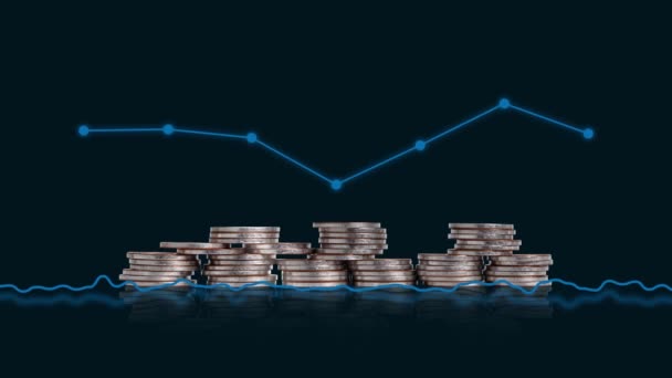 Concept Faltering Economy Pile Coins Graph — Vídeos de Stock