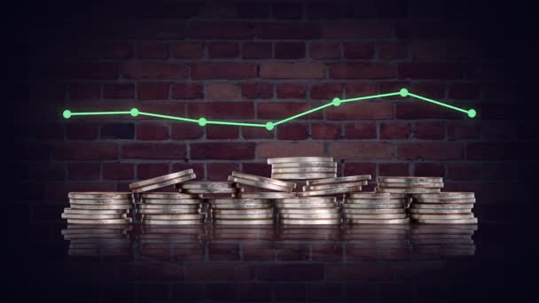 Business Concept Piles Coins Graphics Variable Line Graph — Vídeo de Stock