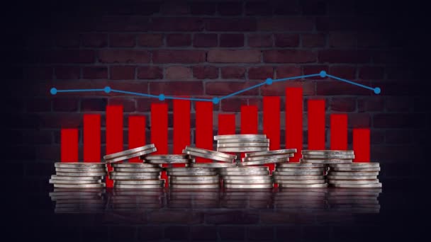 Business Concept Piles Coins Graphics Variable Line Graph Bar Graph — Stockvideo