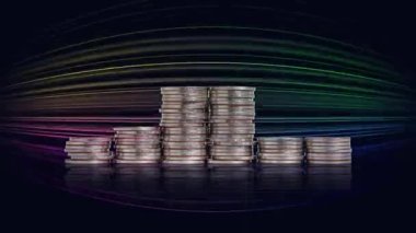 Pile of coins with graphic. The concept of the financial crisis.