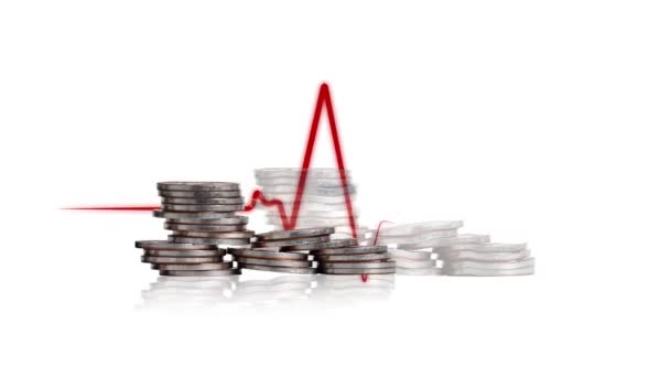 Pile Coins Heartbeat Graph Recurring Economic Depression Growth — Stock videók