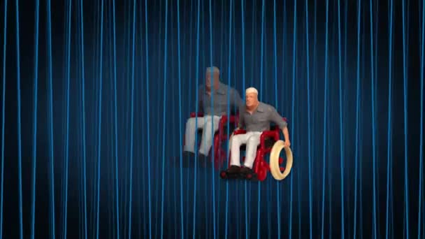 Мініатюрна Людина Інвалідному Кріслі Концепція Складності Господарської Діяльності Інвалідів — стокове відео