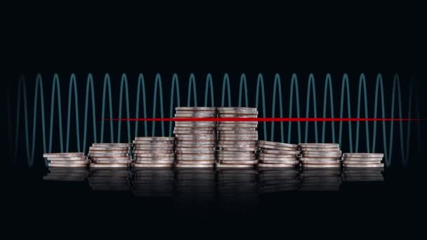 Business Concept Pile Coins Graphic Concept Financial Crisis — Αρχείο Βίντεο