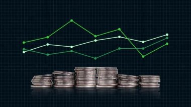 Business concept with piles of coins and graphs. The concept of investment and yield.