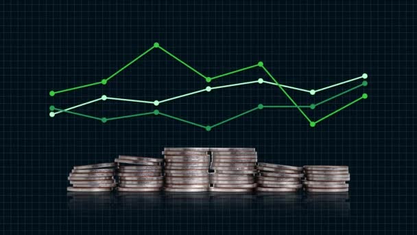 Business Concept Piles Coins Graphs Concept Investment Yield — Videoclip de stoc