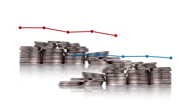 Business Concept Piles Coins Graphs Concept Investment Yield — Αρχείο Βίντεο