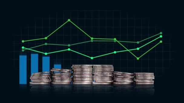 Business Concept Piles Coins Graphs Concept Investment Yield — Αρχείο Βίντεο