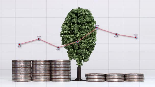 Pile Coins Miniature Tree Line Graphs Graphs Business Concepts — 图库视频影像