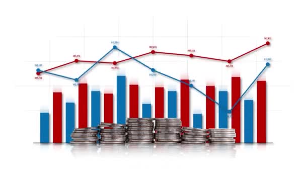 Pile Coins Line Graphs Bar Graphs Comparison Graph Return Investment — Stock Video