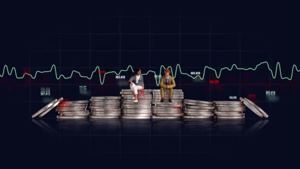 Graphs Miniature People Business Concepts Miniature People Pile Coins Linear — Stok video