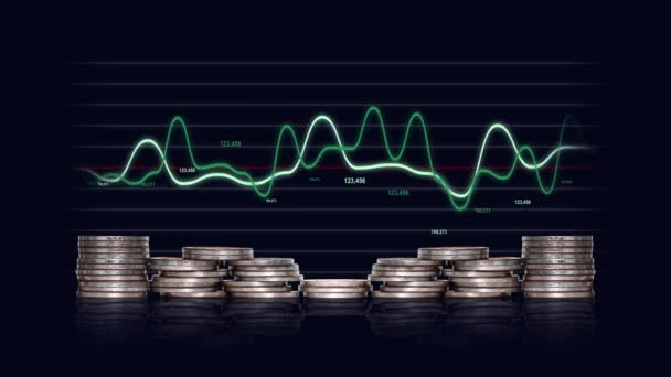 Business Concept Piles Coins Graphs Concept Floating Exchange Rates Yields — Vídeo de Stock