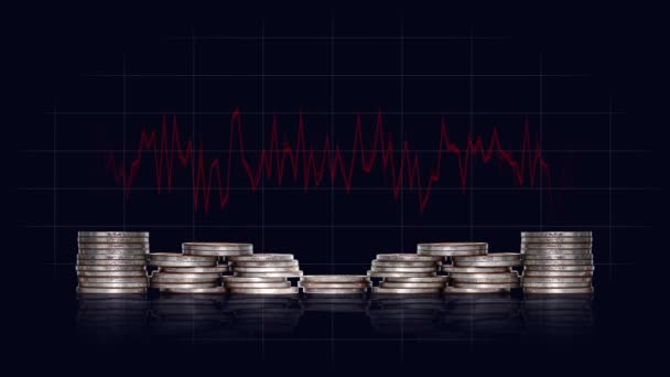 Business Concept Piles Coins Graphs Concept Floating Exchange Rates Yields — Αρχείο Βίντεο