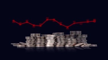 Business concept with coins and graphs. The concept of fluctuating values.