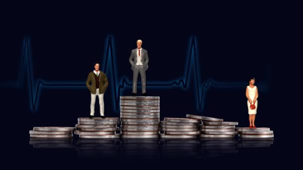 Coins Miniature People Concepts Income Economic Differences Men Women — Αρχείο Βίντεο