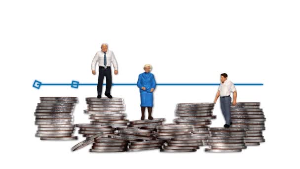 Concepts Aging Society Economic Difficulties Business Concept Piles Coins Miniature — Vídeo de stock