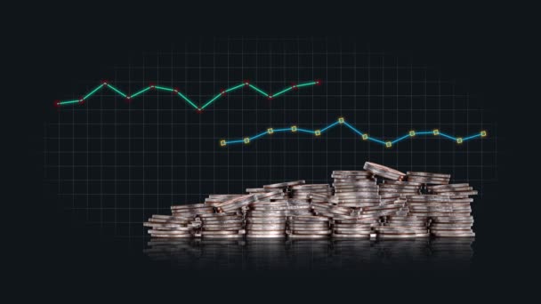 Pile Coins Graph Business Concept Concept Financial Asset Management — Stok video