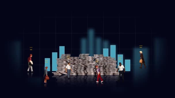 Business Concept Various Miniature People Piles Coins Concept Finance Stock — Wideo stockowe