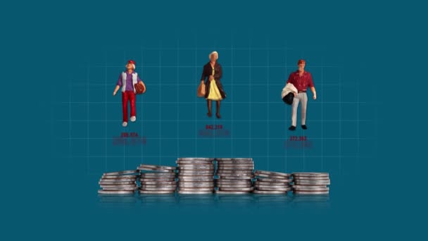 Business Concept Miniature People Piles Coins Graphics Concept Competition Income — 비디오
