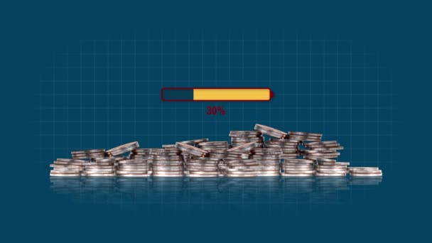 Coin Piles Battery Charging Graphics Concept Financial Crisis Management — Video Stock