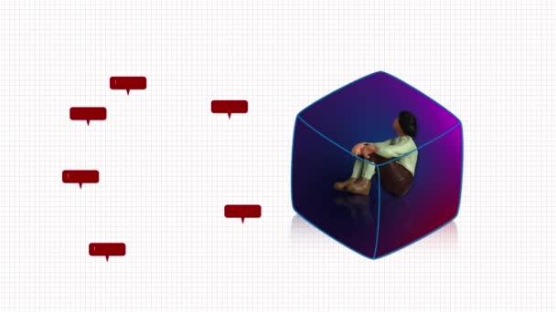 Person Miniatyr Sitter Box Grafisk Begreppet Sociala Problem Internetmobbning — Stockvideo