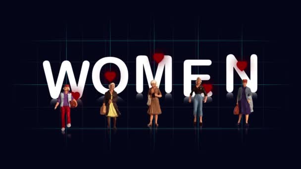 Можливо Розмовляємо Червоними Мініатюрними Жінками Щасливого Жіночого Дня — стокове відео