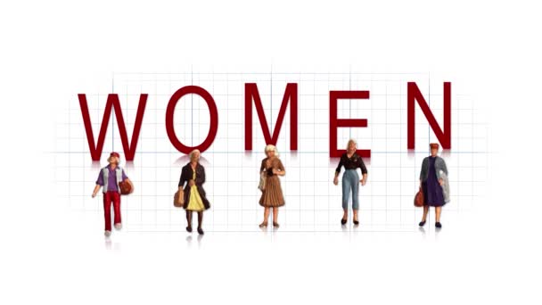 Γυναικεία Λέξη Μικροσκοπικές Γυναίκες Ευτυχισμένη Ημέρα Της Γυναίκας — Αρχείο Βίντεο