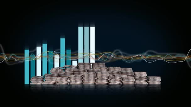 Business Concept Con Pile Monete Grafica Concetto Crisi Finanziaria — Video Stock