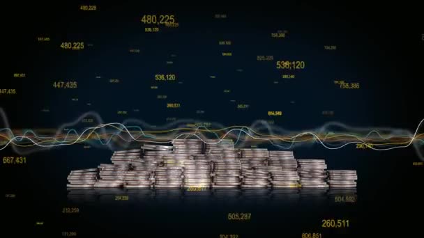 Business Concept Piles Coins Graphics Concept Financial Crisis — Stock Video