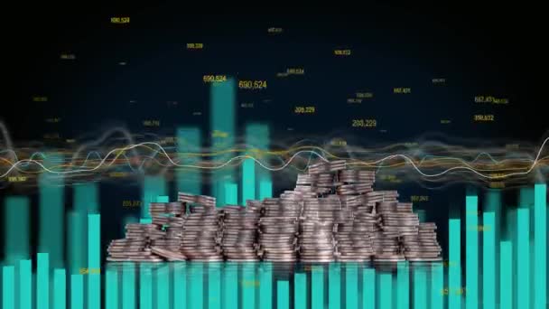 Бізнес Концепція Штриховими Графами Вигнутими Графами Купами Монет Концепція Фінансової — стокове відео