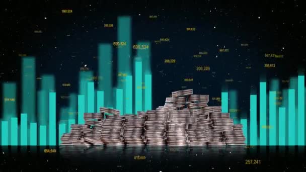 Zakelijk Concept Met Staafgrafieken Stapels Munten Begrip Financiële Crisis — Stockvideo