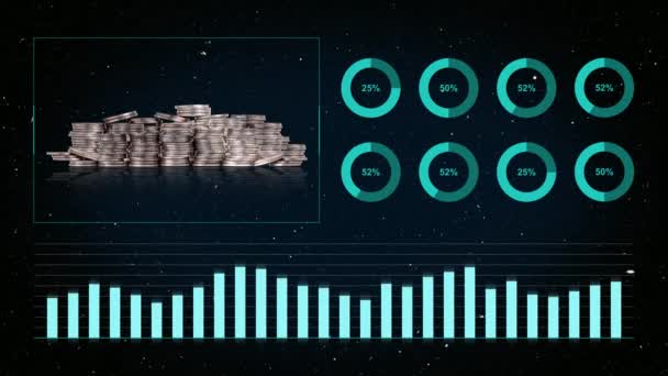 商业概念与图表和成堆的硬币 货币价值变化和金融危机的概念 — 图库视频影像