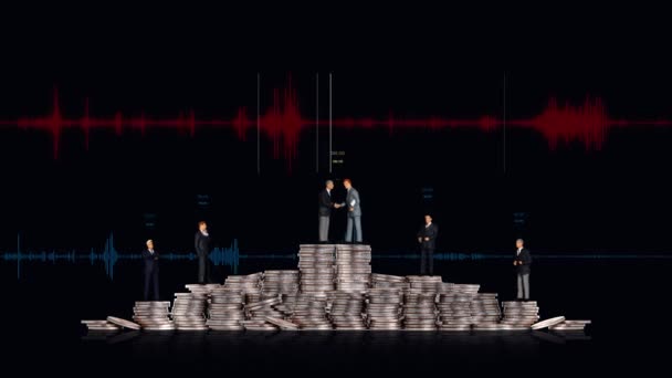 Business Concept Miniature People Standing Piles Coins Graphs Concept Successful — Stock Video