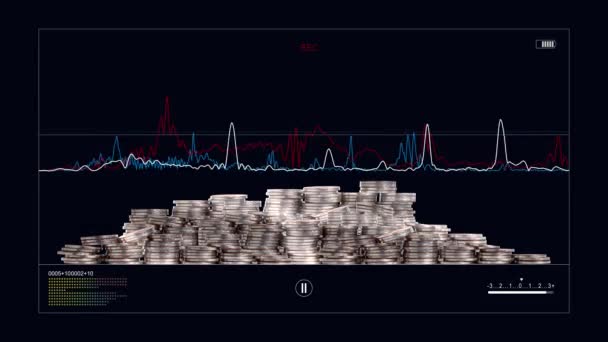 Obchodní Koncept Hromadami Mincí Grafiky Koncepce Změn Hodnoty Aktiv Analýza — Stock video