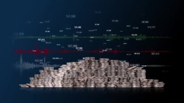 Işık efektli ve ses dalgalı para yığınları ve değişen sayılar.