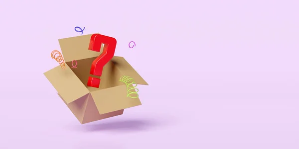 Ανοικτό Κουτί Εμπορευμάτων Χαρτόνι Λευκό Σύμβολο Ερωτηματικό Σύμβολο Απομονώνονται Ροζ — Φωτογραφία Αρχείου