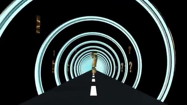 金色问号符号 中间和路面有旋转圆圈 抽象技术背景 3D渲染动画 — 图库视频影像