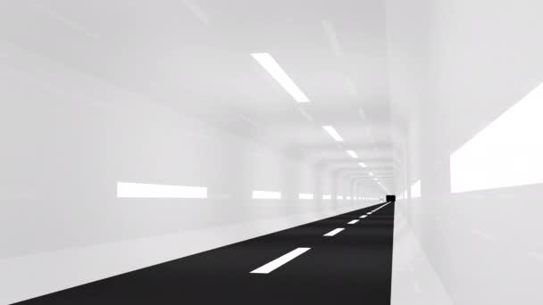 Leuchtende Landebahn Oder Stadtautobahn Tunnel Mit Beleuchtung Raumschiff Glühender Partikelkugel — Stockvideo