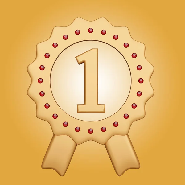 Vítěz Medaile Nebo Zlatá Kvalita Garanční Stuha Číslem Izolované Béžovém — Stock fotografie