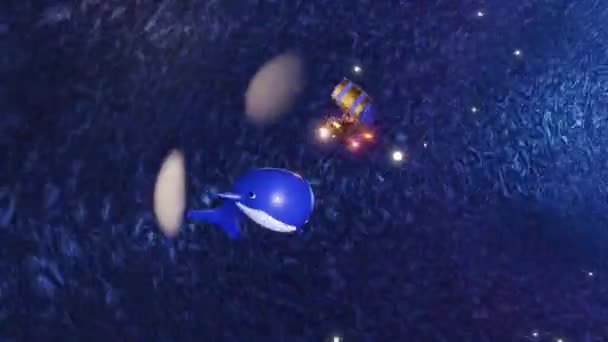 Steampunk Dirigeable Baleine Volant Dans Tunnel Hyperspatial Lumière Violette Stries — Video
