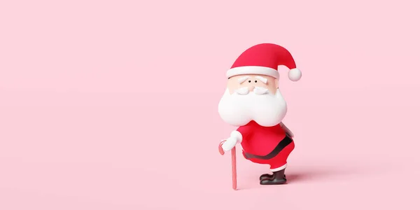 Karaktär Jultomten Håller Xmas Godis Käpp Isolerad Rosa Bakgrund För — Stockfoto