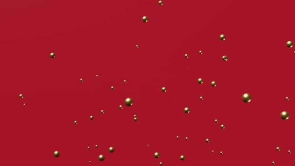 Schwebende Goldene Metallkugel Schwebt Vor Rotem Hintergrund Nach Oben Weihnachtsbanner — Stockvideo