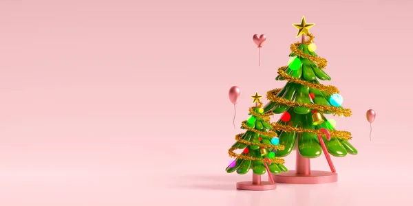Árvore Natal Ornamentos Isolados Fundo Rosa Para Site Cartaz Cartões — Fotografia de Stock