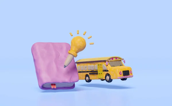Leerboek Plasticine Dicht Boek Met Schoolbus Gloeilamp Potlood Klei Geïsoleerd — Stockfoto