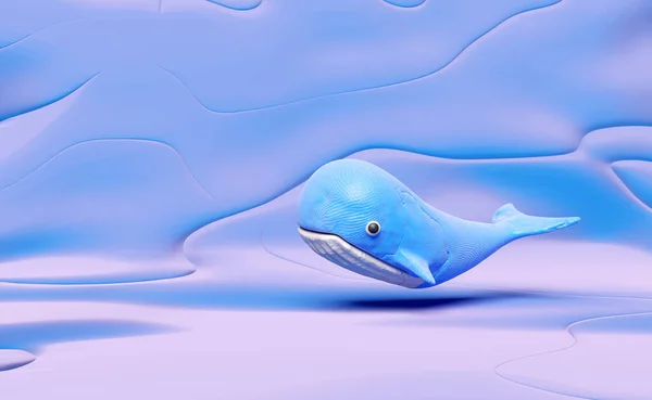 3d blue whale from plasticine isolated on blue background. whale clay toy icon concept, 3d render illustration, clipping path